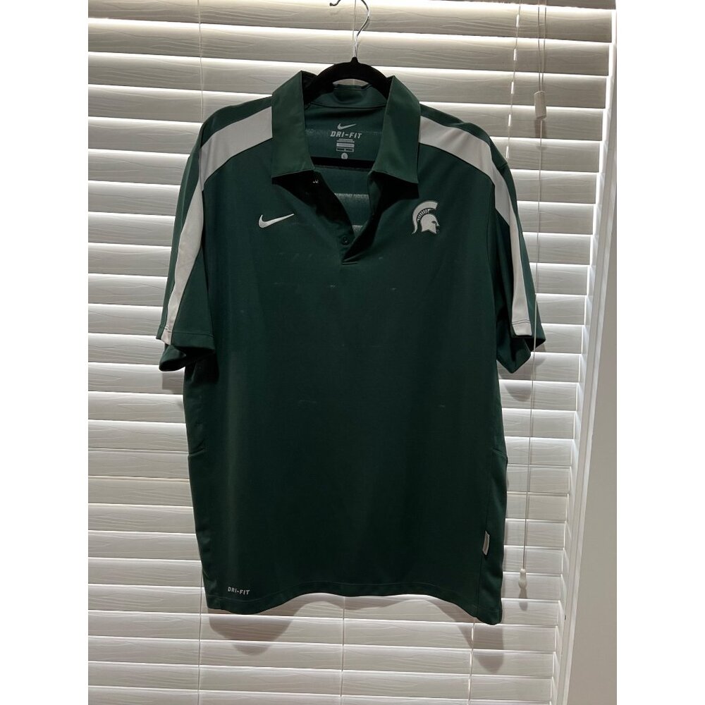 Nike Michigan State Spartans Dri-Fit Polo Shirt Mens Large Green White MSU NCAA